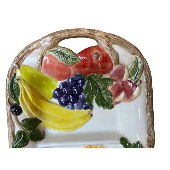 Vintage Holland Mold Ceramic Divided Serving Tray With Hand-Painted Fruit Design - Picture 5 of 8